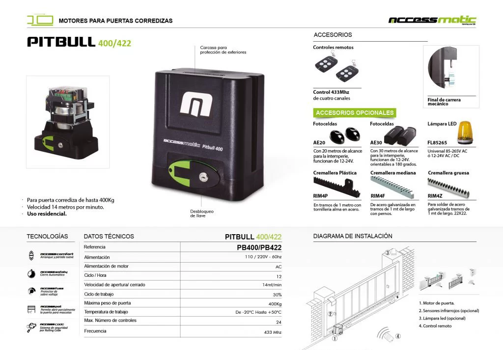 ficha tecnica accessmatic pitbull 400 automatismos global
