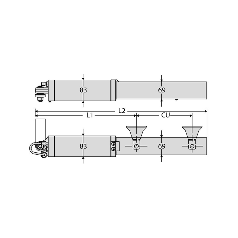 brazos hidraulicos para porton BFT Lux GV 2B-Dimensiones